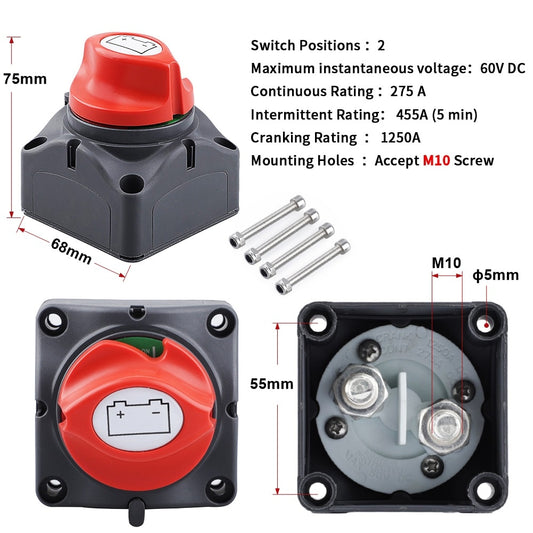 (On/Off) DC 12V-60V 100A-300A Car RV Boat Marine Battery Selector Isolator Disconnect Switch Rotary Cut