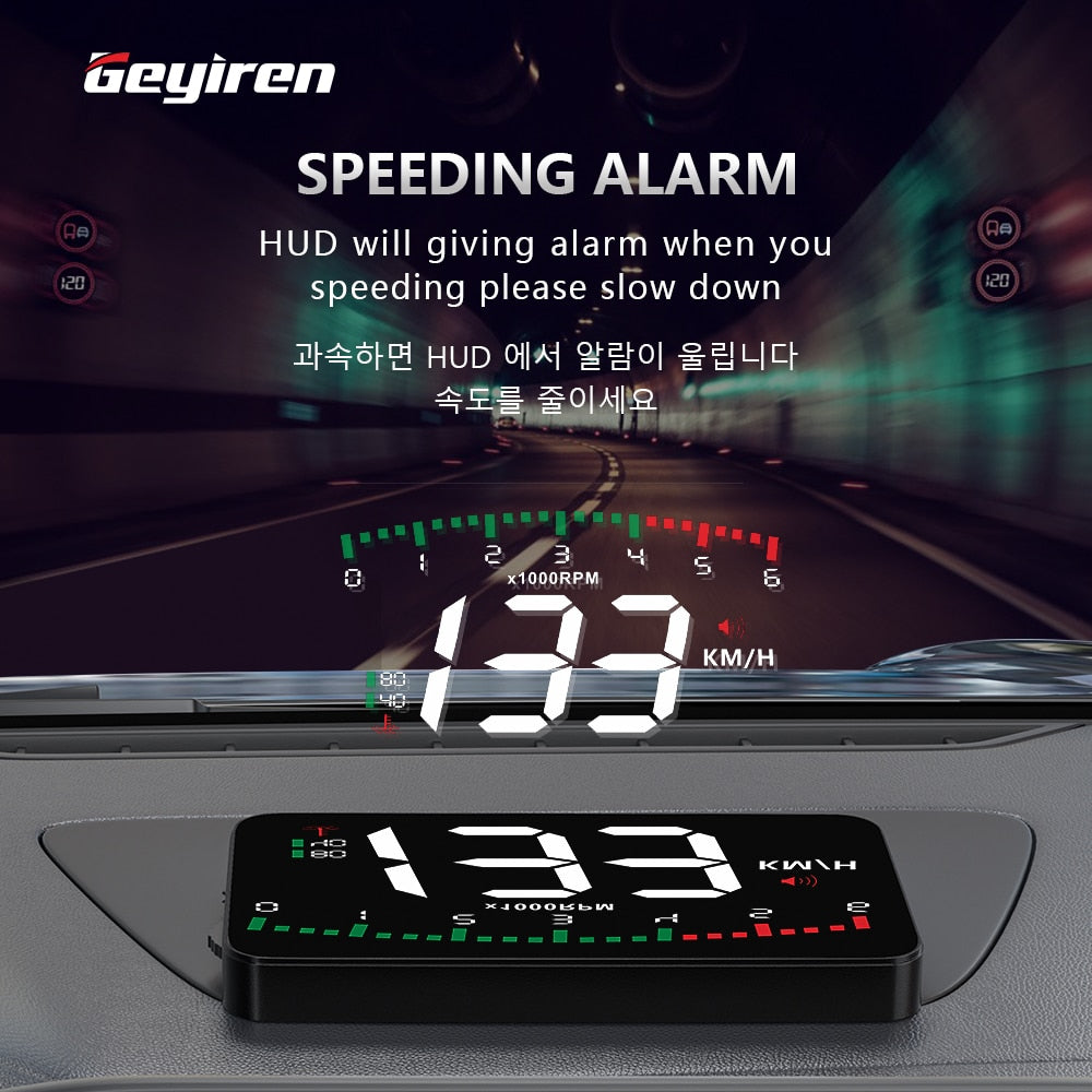 GEYIREN A900 Auto Hud Display Car Projector Alarm EOBD OBD2 Head Up Display Speedometer Windshield Electronic Accessories