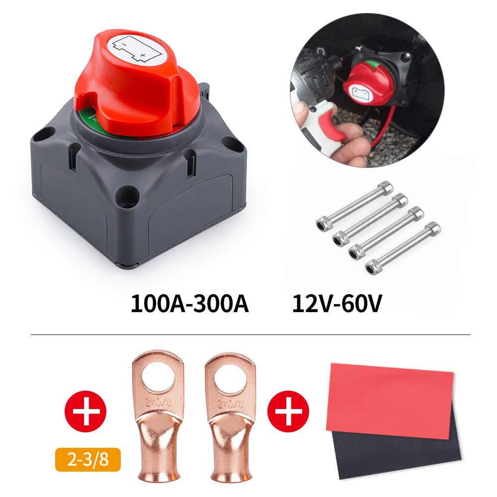 (On/Off) DC 12V-60V 100A-300A Car RV Boat Marine Battery Selector Isolator Disconnect Switch Rotary Cut