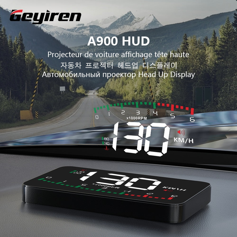 GEYIREN A900 Auto Hud Display Car Projector Alarm EOBD OBD2 Head Up Display Speedometer Windshield  Electronic Accessories